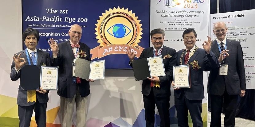 評審團主席Jost Jonas (右一) 與亞太眼科百強第七名Tetsuro Oshika (左一)、第二名Hugh Taylor (左二)、第一名林順潮(右三)和王寧利(右二)合照籌辦機構APJO是亞太眼科學會(APAO)及亞太眼科學院(AAPPO)聯合官方期刊,該期刊的影響因子為4.206,在全球國際眼科SCI期刊排行第16位、亞洲則是第2位.